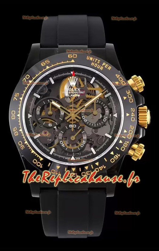 Rolex Daytona Blaken Noir Réplique Miroir 1:1 Suisse Cadran Squelette Mouvement Cal.4130