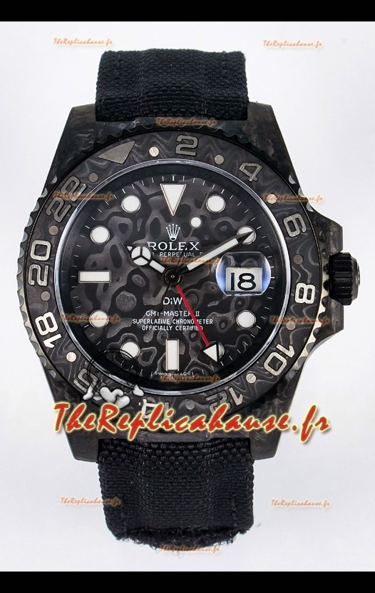Rolex GMT Masters II Super Clone DiW Edition Réplique montre Suisse à boîtier carbone léger 