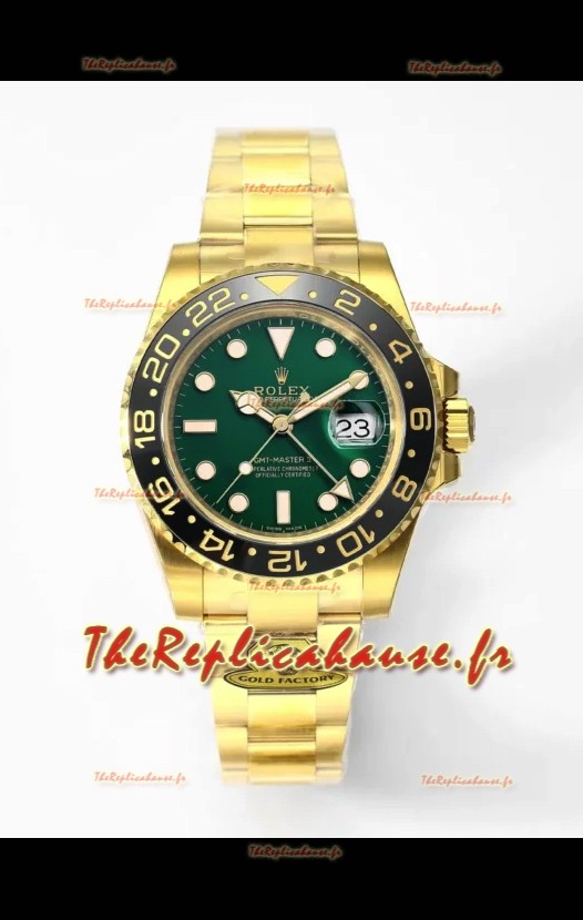 Rolex GMT Masters II Super Clone M116718 Or Jaune Cadran Vert Réplique montre Suisse 