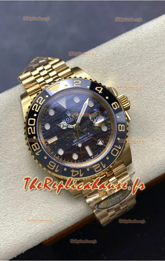 Rolex GMT Masters II Super Clone 126718GRNR Or Jaune Cadran Fer Tigre Réplique Suisse