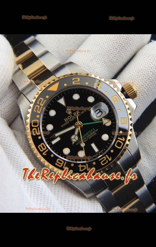 Réplique de montre Rolex GMT Master II à mouvement japonais et cadran noir bicolore