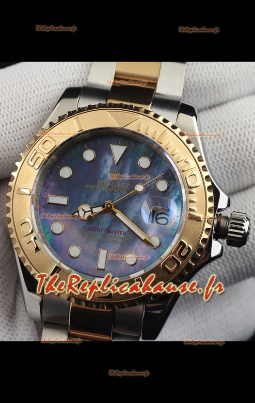 Montre Rolex Yacht-Master à mouvement japonais, boîtier bicolore or et cadran nacré, 37 mm