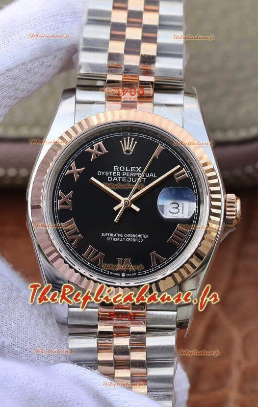 Montre Rolex Datejust 36MM Mouvement ETA-3135 Réplique Suisse en 904L Cadran Romain bicolore