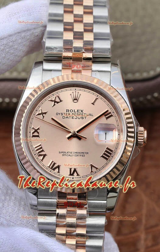 Montre Rolex Datejust 36MM Mouvement ETA-3135 Réplique Suisse en 904L cadran Champagne bicolore