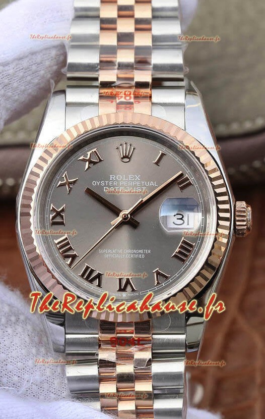 Montre Rolex Datejust 36MM Mouvement ETA-3135 Réplique Suisse en 904L cadran gris bicolore