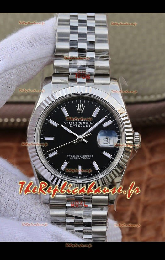 Montre Rolex Datejust 36MM Mouvement ETA-3135 Réplique Suisse en acier 904L et cadran noir 