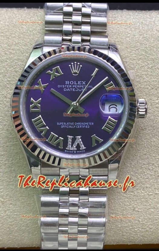 Montre Rolex Datejust 31MM Mouvement ETA-2671 Réplique Suisse en acier 904L Cadran violet 