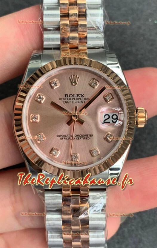 Montre Rolex Datejust 31MM Mouvement ETA-2671 Réplique Suisse en or rose bicolore 904L avec cadran or