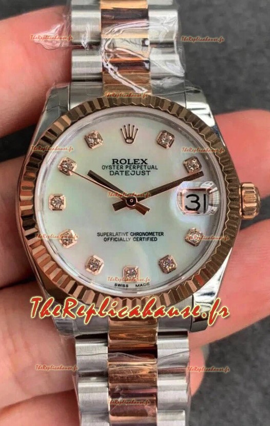 Montre Rolex Datejust 31MM Mouvement ETA-2671 Réplique Suisse en acier 904L avec cadran perlé