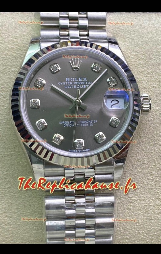 Montre Rolex Datejust 31MM Mouvement ETA-2671 Réplique Suisse en acier 904L et cadran gris