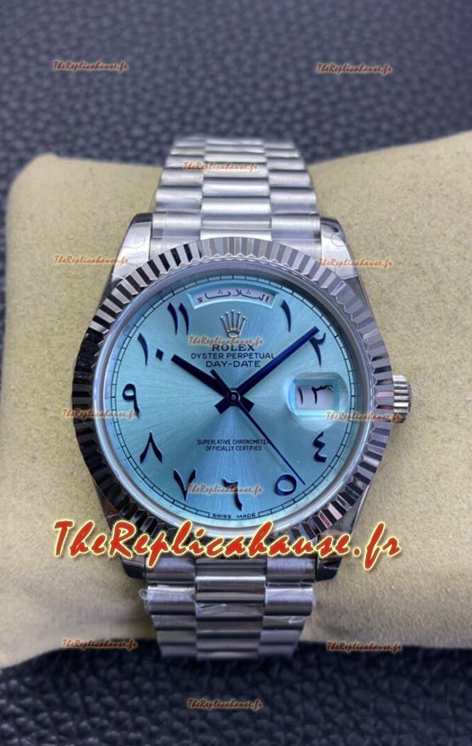 Montre Rolex Day Date Présidentielle 904L Acier 36MM - Cadran BLEU ICE Arabe 1:1 Qualité Miroir