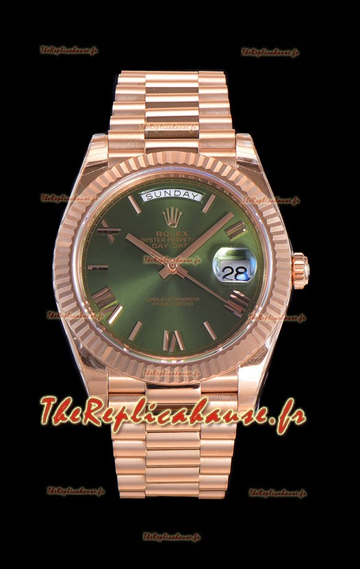 Montre Rolex Day Date avec cadran vert et chiffres romains Mouvement Cal.3255 - Acier 904L 
