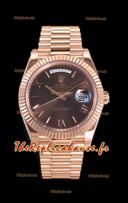 Montre Rolex Day Date avec cadran brun et chiffres romains Mouvement Cal.3255 - Acier 904L 
