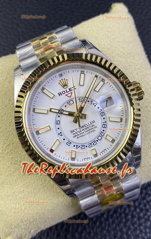 Rolex Sky-Dweller REF# M336933 Montre à cadran blanc en or jaune boîtier acier 904L Réplique miroir 1:1
