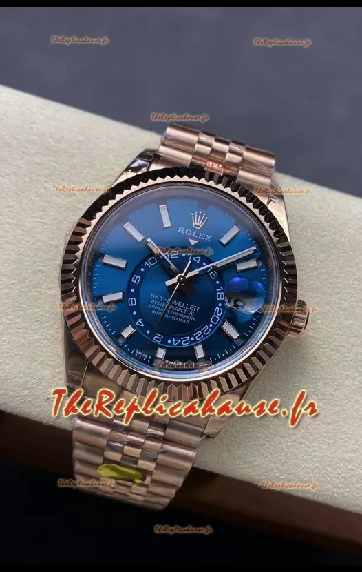 Rolex Sky-Dweller REF# 336935 Montre cadran bleu en or rose boîtier acier 904L Réplique Montre suisse
