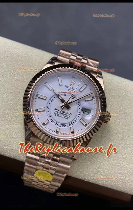 Rolex Sky-Dweller REF# 336935 Montre à cadran blanc en or rose 904L Boîtier acier Réplique Montre suisse