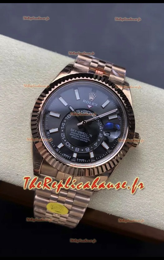 Rolex Sky-Dweller REF# 336935 Montre à cadran noir en or rose 904L Boîtier acier Réplique Montre suisse