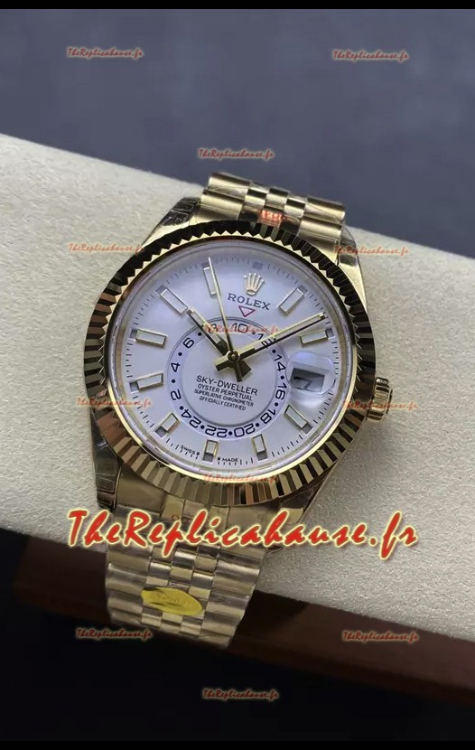 Rolex Sky-Dweller REF# 336935 Montre à cadran blanc en or jaune, boîtier en acier 904L, Réplique Montre suisse 1:1