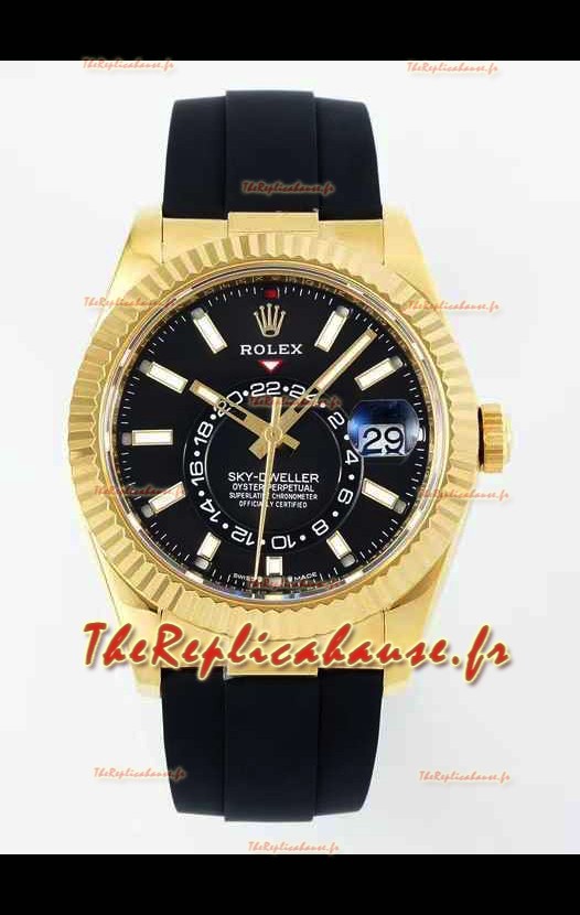 Rolex Sky-Dweller REF# 336935 Montre à cadran noir en or jaune 904L Boîtier acier Réplique Montre 1:1