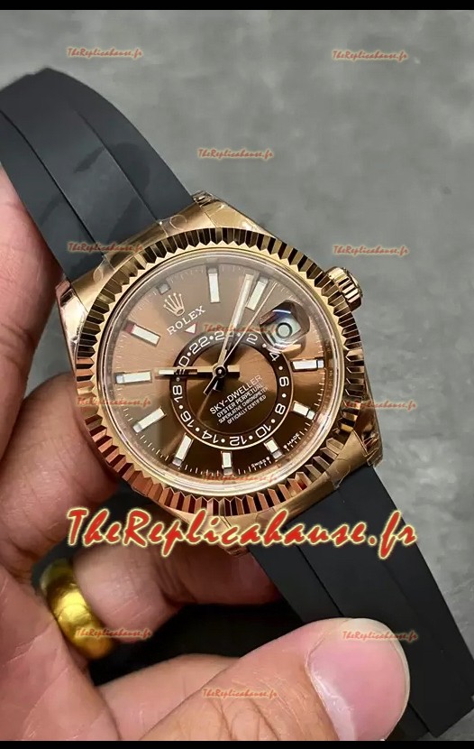 Rolex Sky-Dweller REF# M336235 Montre en or rose à cadran marron et boîtier en acier 904L Montre réplique 1:1 