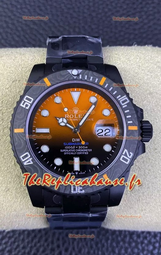 Rolex Submariner DiW Montre édition spéciale avec revêtement DLC Lunette carbone Cadran orange 