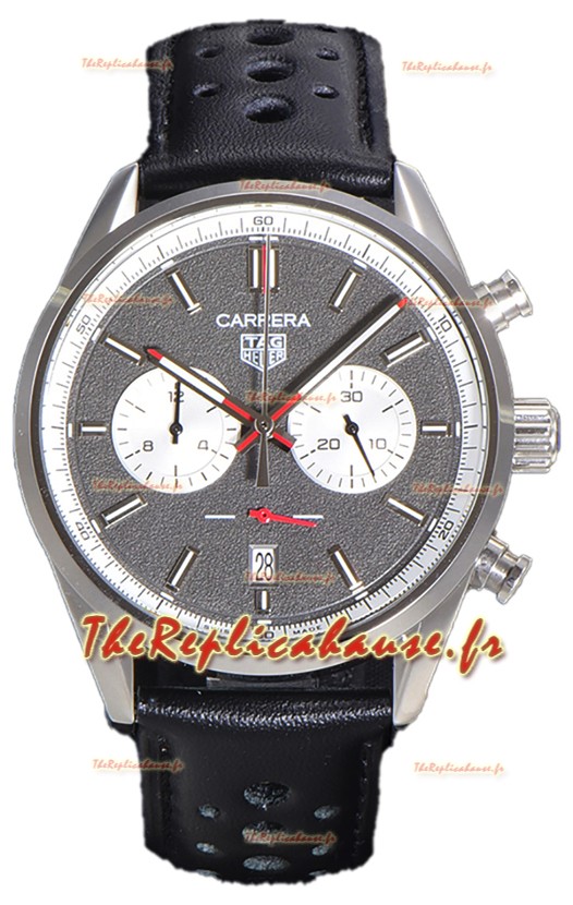 Tag Heuer Carrera Chronograph 43 Swiss Quartz Réplique Montre Cadran gris Bracelet cuir