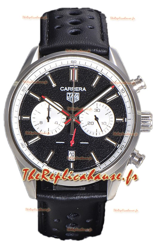 Tag Heuer Carrera Chronograph 43 Swiss Quartz Réplique Montre Cadran Noir Bracelet Cuir 