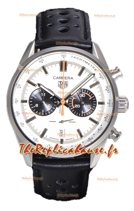 Tag Heuer Carrera Chronograph 43 Swiss Quartz Réplique Montre Cadran Blanc Bracelet Cuir