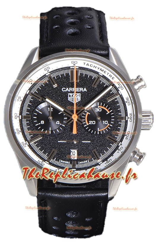 Tag Heuer Carrera Chronograph 43 Swiss Quartz Réplique Montre Cadran Noir Bracelet Cuir