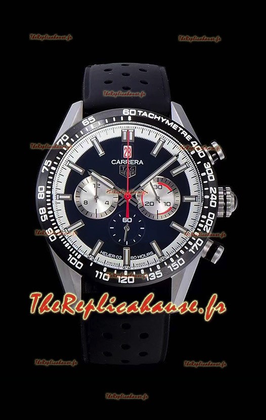 Montre Tag Heuer Carrera Swiss Mouvement Quartz Montre Réplique en cadran noir - bracelet en caoutchouc noir