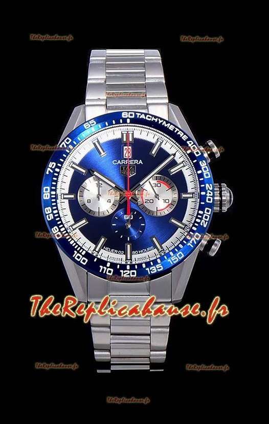 Montre Tag Heuer Carrera Swiss Mouvement à Quartz - Réplique de montre à cadran bleu - Bracelet en acier inoxydable
