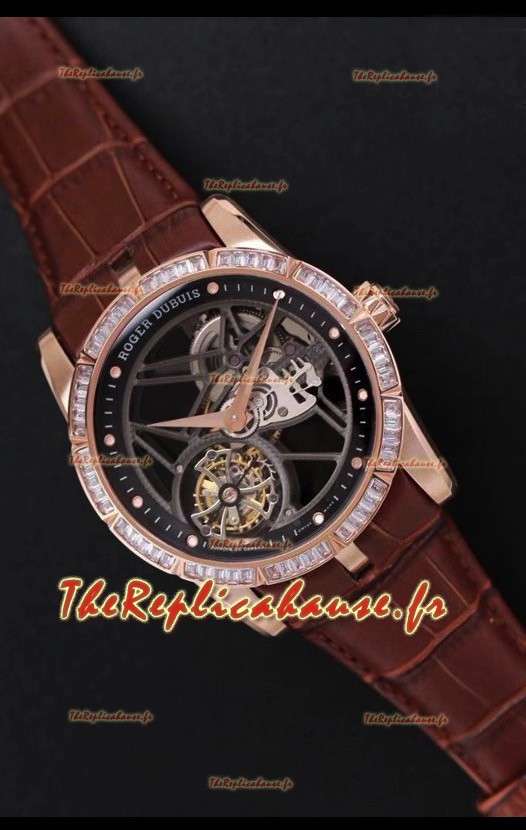 Montre suisse Roger Dubuis Excalibur Araignée Volante Tourbillon Squelette Boîtier Titane Miroir 1:1