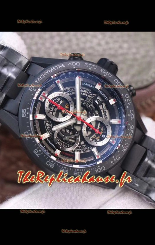 Montre Tag Heuer Carrera Heuer 01 Réplique Suisse en boîtier PVD - Cadran noir squelette