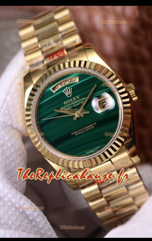 Montre Rolex Day Date 18238 Présidentielle 36MM en or jaune 18K - Cadran marbré vert malachite