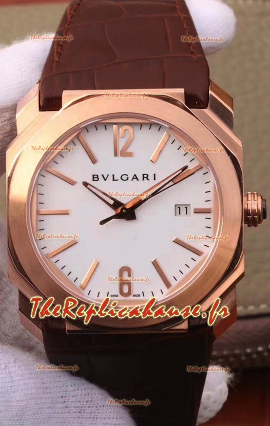 Montre Bvlgari Octo Roma Edition 1:1 Réplique miroir en or rose - cadran blanc 