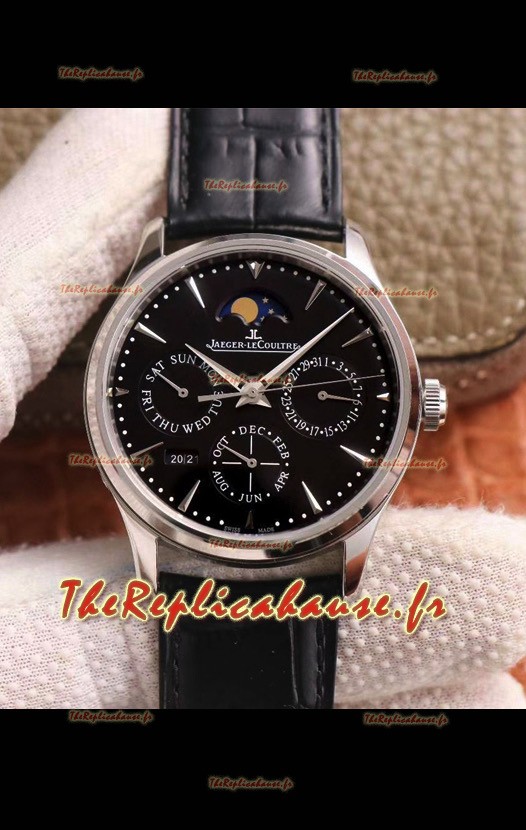 Montre Jaeger LeCoultre Master Ultra-Fine Calendrier Perpétuel Cadran noir Réplique Suisse 