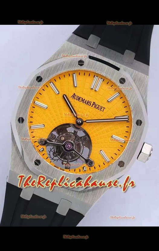 Montre Audemars Piguet Royal Oak Tourbillon 41mm Cadran jaune dans un boîtier en acier 904L Bracelet en caoutchouc