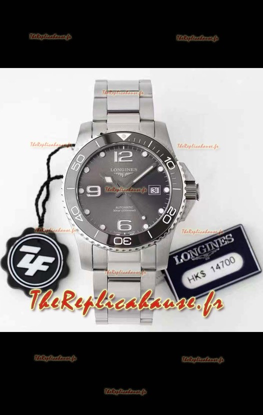 Montre Longines HydroConquest 1:1 Réplique Suisse avec cadran gris et bracelet en caoutchouc
