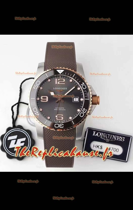 Montre Longines HydroConquest 1:1 Réplique Suisse avec cadran gris et bracelet en caoutchouc