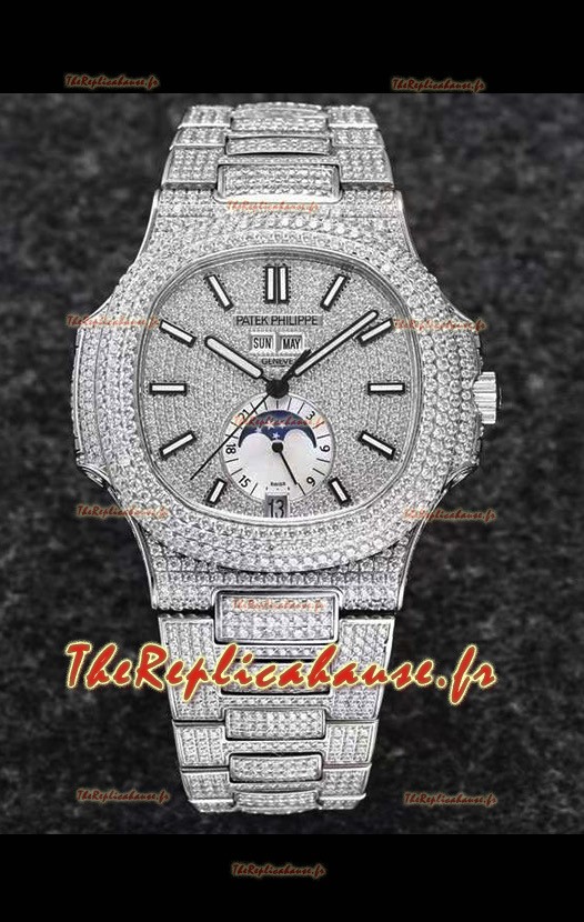 Montre Patek Philippe Nautilus 5726A 1:1 Montre Suisse Miroir - Boîtier et cadran diamants
