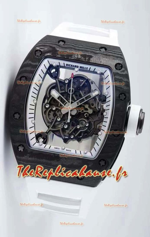 Montre Richard Mille RM055 RM055 Boîtier en Carbone Forgé Miroir 1:1 Réplique en Bracelet Blanc