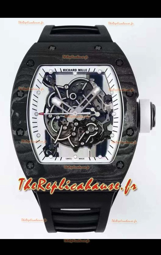 Montre Richard Mille RM055 Réplique de Montre 1:1 miroir à boîtier en carbone forgé avec bracelet noir 