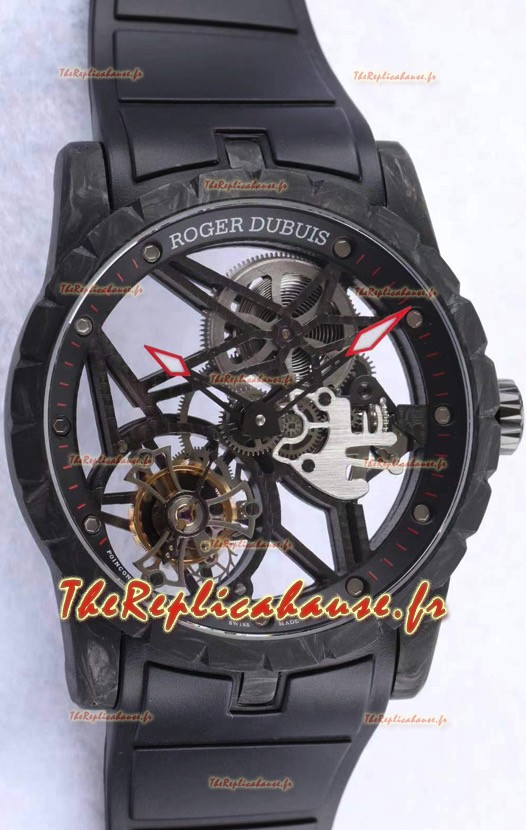 Montre suisse Roger Dubuis Excalibur Araignée Volante Tourbillon Squelette Boîtier Carbone 1:1 Miroir