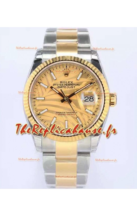 Montre Rolex Datejust Cadran motif palmier 36MM Mouvement Cal.3135 Réplique Suisse en boîtier 904L bicolore