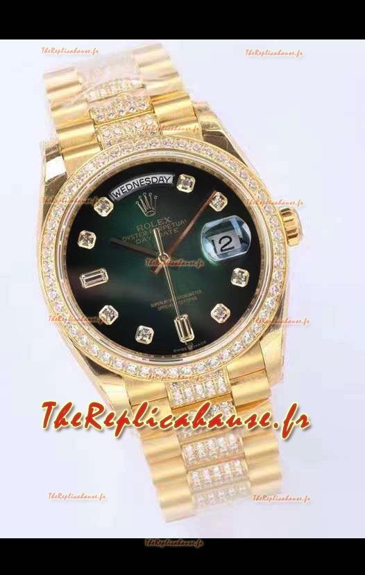 Montre Rolex Day Date 128238 Presidential en or jaune 18 carats 36MM - Cadran vert qualité miroir 1:1 