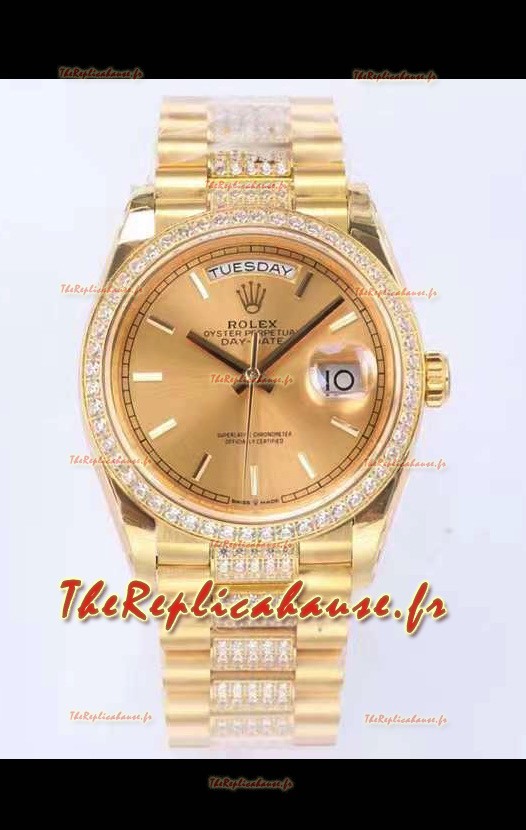 Montre Rolex Day Date Presidential en or jaune 18K 36MM - Cadran or 1:1 qualité miroir 