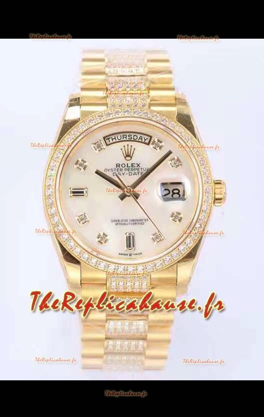 Montre Rolex Day Date Presidential en or jaune 18K 36MM - Cadran perle blanche Qualité miroir 1:1 
