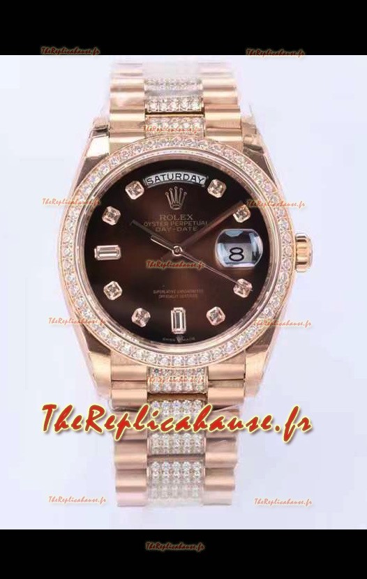 Montre Rolex Day Date Presidential en or rose 36MM - Cadran brun 1:1 qualité miroir 