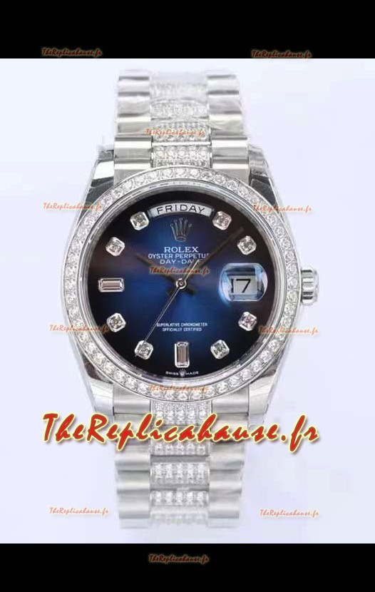 Montre Rolex Day Date Presidential 904L Acier 36MM - Cadran Bleu 1:1 Qualité Miroir 