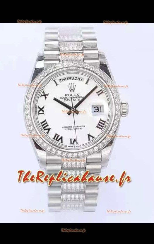 Montre Rolex Day Date Présidentielle 904L Acier 36MM - Cadran Romain Blanc Qualité Miroir 1:1 